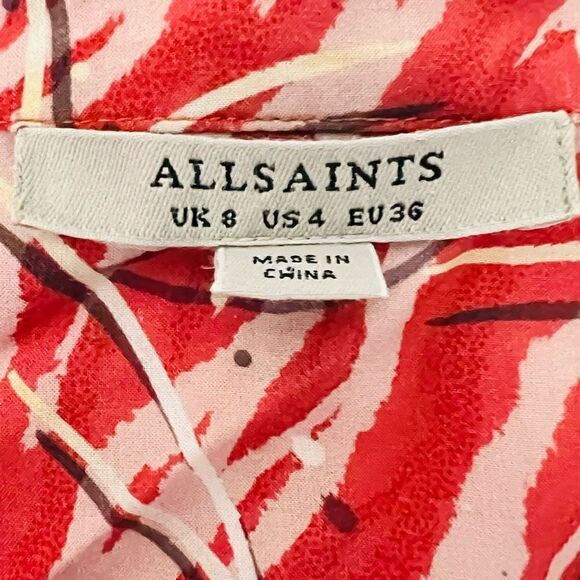 Allsaints Women's Red 3/4 Sleeves Katori Floral Button Front Shirt Dress - Picture 5 of 8